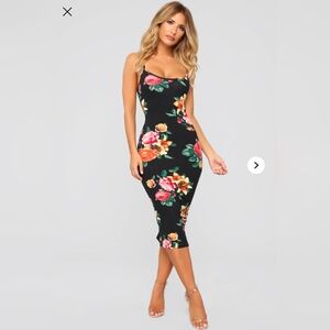 Fashion Nova Body Moves Midi Dress - Black Floral Size Small